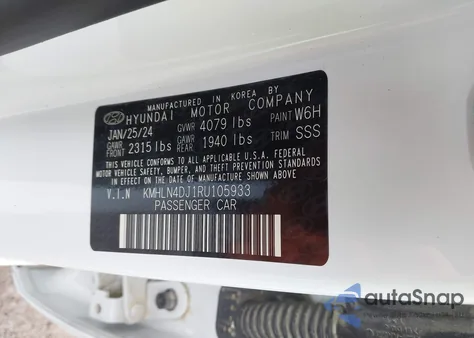 2024 Hyundai Elantra Hybrid Limited from USA, damaged, VIN KMHLN4DJ1RU105933